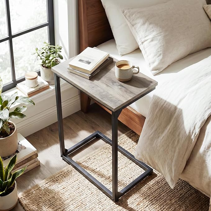 AMHANCIBLE C Shaped End Tables, Couch Side Tables that Slide Under, TV Trays for Living Room, Bedroom, Small Space, Sofa, Grey HET02BGY-1