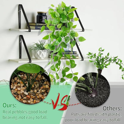 Artificial Hanging Plants with Black Pot, 39.37" Faux Pothos Trailing Vines, Potted Fake Greenery Indoor for Home Bathroom Bedroom Wall Shelf Decor