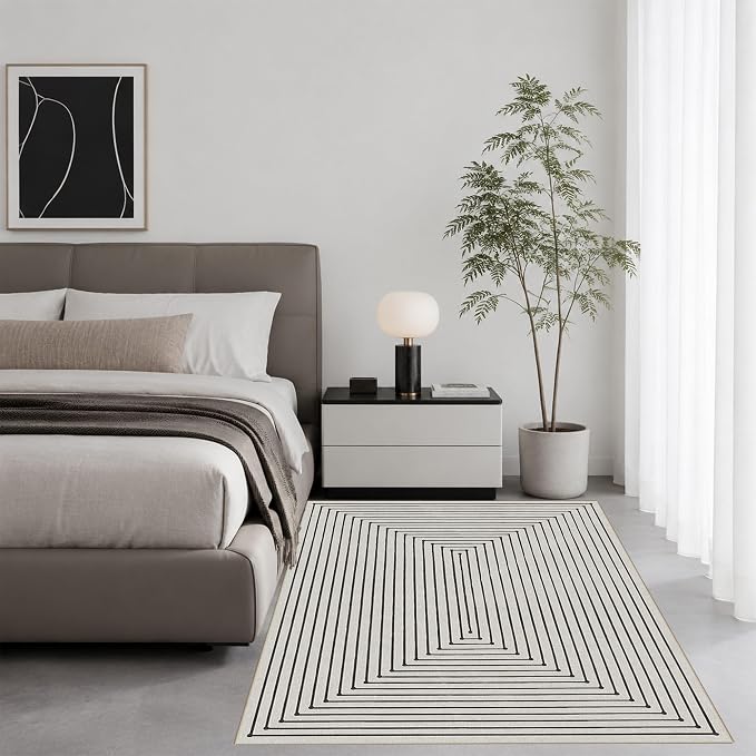 Latte&Fog 4x6 Area Rug for Bedroom Washable Rug Carpet for Living Room | Washable, Non Slip, Low Pile, Modern Abstract Boho Style, for Living Room Bedroom Dining Room Office Dorm, Ivory 4'x6'