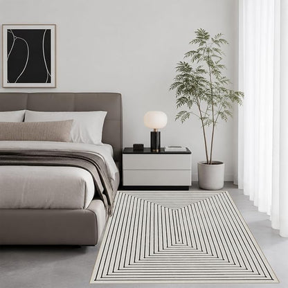 Latte&Fog 4x6 Area Rug for Bedroom Washable Rug Carpet for Living Room | Washable, Non Slip, Low Pile, Modern Abstract Boho Style, for Living Room Bedroom Dining Room Office Dorm, Ivory 4'x6'