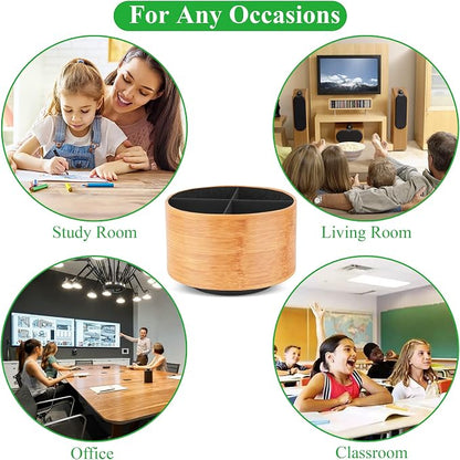 Round Leather Art Supply Organizer,Remote Control Holder,360 Degree Spinning,Multi-Functional Pencil Holder,4 Compartments Desktop Stationary Organizer(1-Beige2)