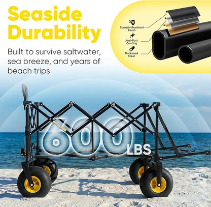 Sekey Heavy Duty Beach Wagon with 9" Big Sand-Proof Wheels, 300L Oversized Foldable Beach Cart with Cooler| Adjustable Handle & Balloon Tires for Sand, Camping,Vacation