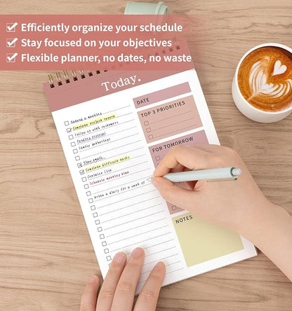 104 Pgs To Do List Notepad, 52 Undated Sheets Duplex-printed Daily Planner For Work Home School Office Desk Accessories Supplies & Goal Setting Tasks -Pink