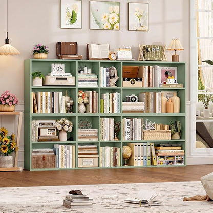 FOTOSOK 71'' Tall Bookshelf Set of 2, 7 Tier Large Bookshelf with Adjustable Shelves, Wide Bookcases and Bookshelf, DVD/CD Media Tower Storage, Cube Book Shelf Display Storage Cabinet, Green