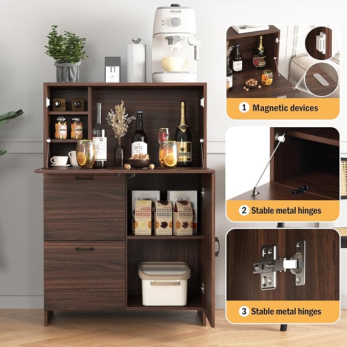 Foldable Desk Cabinet with Storage Drawers & Shelves, Multi-Functional Space-Saving Organizer for Home/Office/Dorm