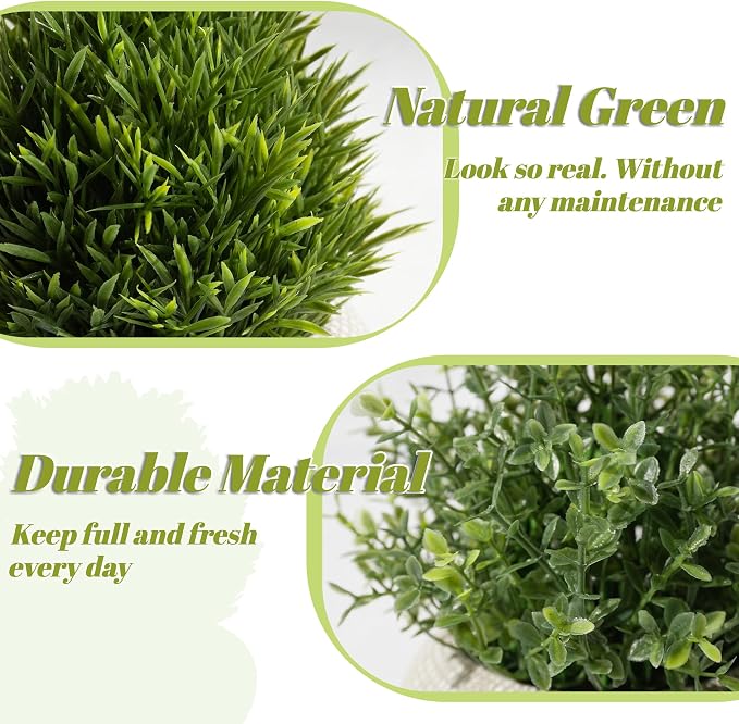 2 Pack Small Fake Plants in Cement Planter for Bathroom Decor, 6.1/5.7 Inch Artificial Plants Indoor, Small Faux Plants Indoor for Home Room Bedroom Farmhouse Kitchen Office Decor - Boxwood