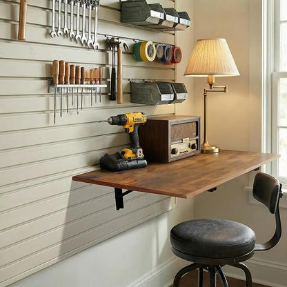 GOYLSER Wall Mounted Folding Table Floating Desk for Dining, Laundry Room, Office, Fold Down Desk with Bracket