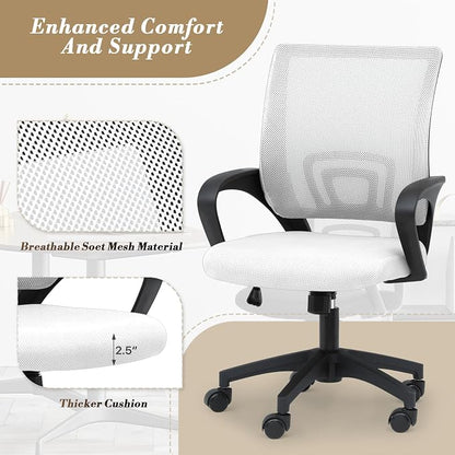 Office Chair Ergonomic - Mesh Desk Chair with Lumbar Support & Wide Seat (300Lbs Capacity) Adjustable Height, Swivel Wheels - for Home Office, Gaming, Bedroom