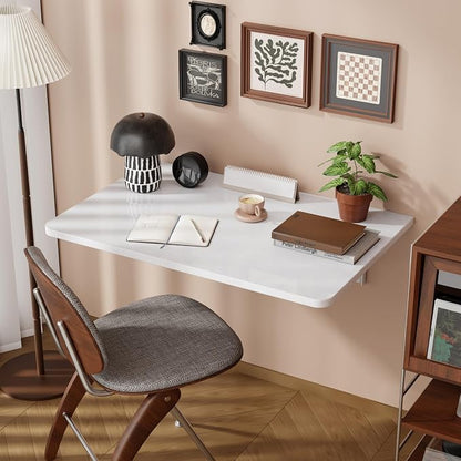 Dogsky Wall Mounted Folding Table (24x15.7 in) - 100LB Capacity Heavy Duty Wall Floating Desk, Space-Saving Workbench for Home Office, Laundry Room & Kitchen, White