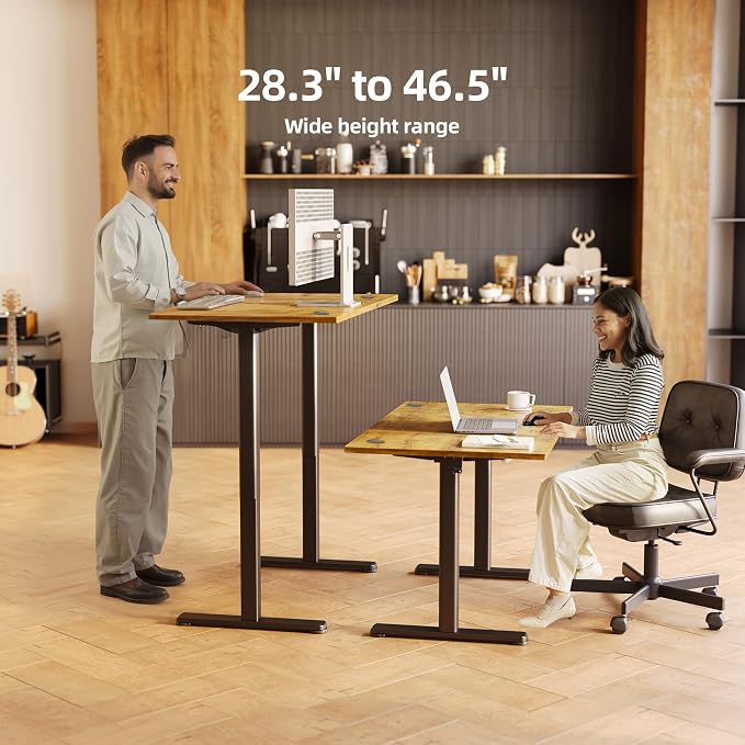 INNOVAR Electric Standing Desk, Adjustable Height Stand up Desks, 55 x 24 Inches Sit Stand up Desk for Home Office Computing, 3-Preset Memory Height Ergonomic Rising Desks, Rustic Brown