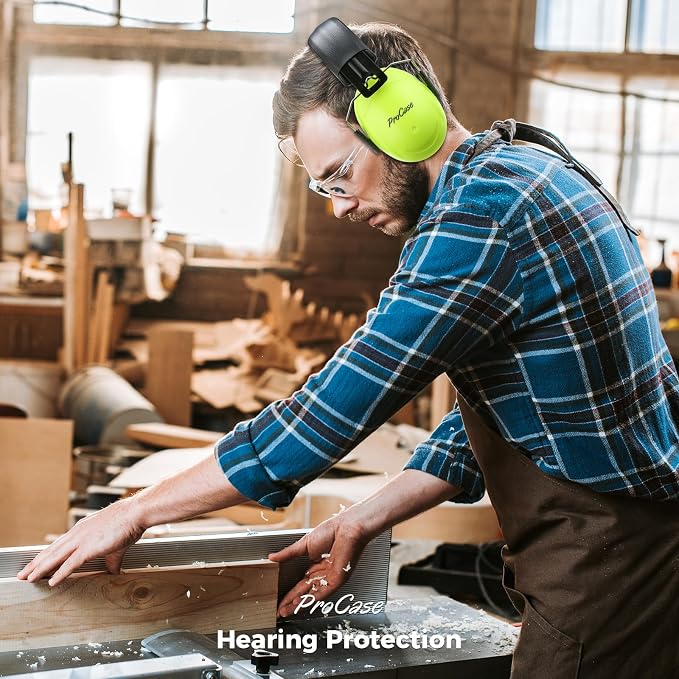 ProCase NRR 32dB Noise Reduction Ear Muffs for Adults & Kids, Hearing Protection for Shooting, Gun Range, Mowing, Construction & Autism Sensory Support, Foldable Safety Earmuffs –Neonyellow