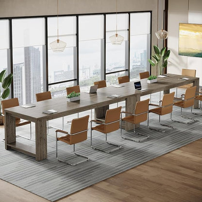 Tribesigns 7 ft Conference Table for 6 to 8 People, Modern Rectangle Meeting Room Desk for Boardroom, Home Office (2, Gray)