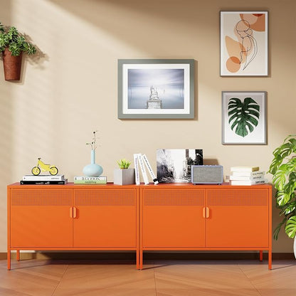 Chshin Metal Storage Cabinet with Doors,Orange Accent Cabinet,Metal Locker Storage Cabinets,2 Door TV Media Stand with Removable Shelves for,Home,Office,Entryway,Living Room