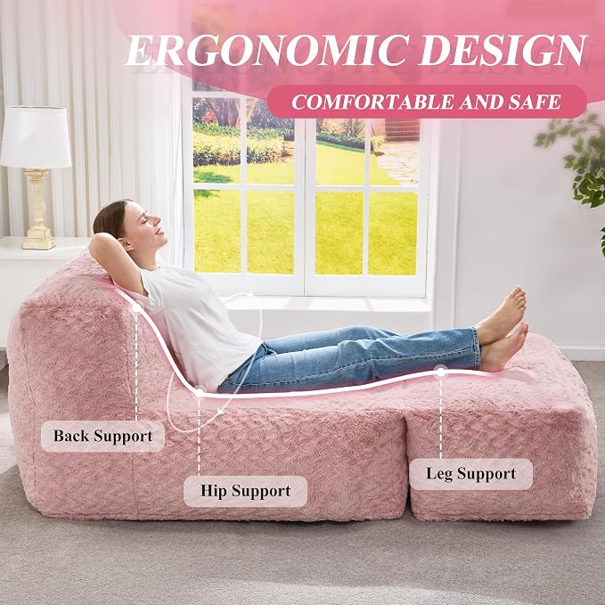 Hobestluk Giant Memory Foam Bean Bag Chairs for Adults (Soft Pink,Large) | Soft Fabric,Ergonomic Back Support,Lightweight,Easy Clean,No Assembly,Wear-resisting,For Livingroom Guest room