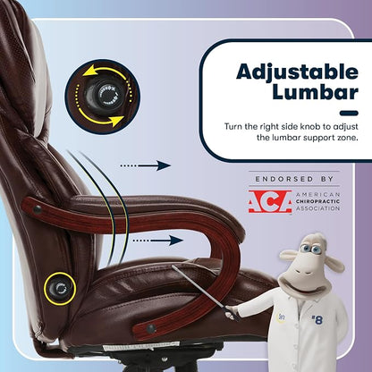 Serta Conway Big and Tall Executive Office Chair - Ergonomic Lumbar Support, Bonded Leather, Padded Armrests, High Back Computer Desk Chair, Chestnut Brown