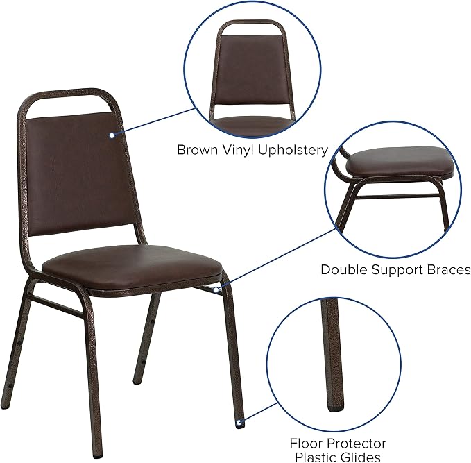 Flash Furniture HERCULES Series Trapezoidal Back Stacking Banquet Chair in Brown Vinyl - Copper Vein Frame