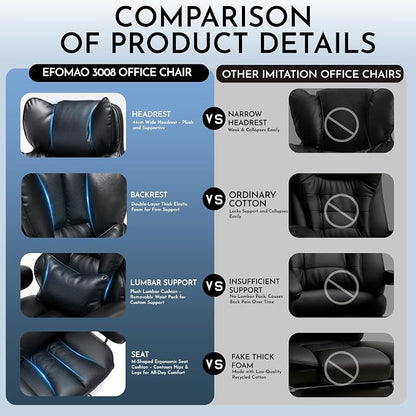 Efomao Big and Tall Office Chair, 400lbs Heavy Duty High Back Executive Chair with 23.6" Extra Wide Seat, PU Leather Desk Chair with Footrest and Padded Armrests, Black