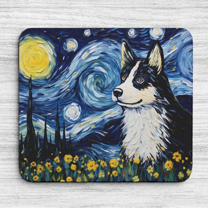 Starry Night Husky Dog Mouse Pad for Computer Laptop Home Office Gaming Working Desk Desktop Accessories Non-Slip Rubber Mouse Pad for Dog Lovers (Husky)