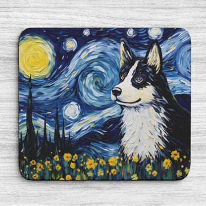Starry Night Husky Dog Mouse Pad for Computer Laptop Home Office Gaming Working Desk Desktop Accessories Non-Slip Rubber Mouse Pad for Dog Lovers (Husky)