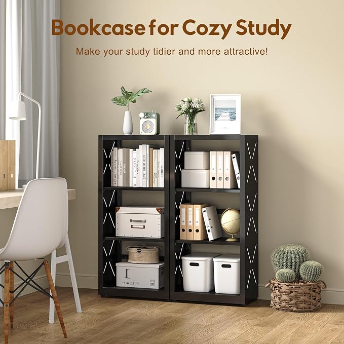 UNICOLY Bookshelves and Bookcases, 3 Tier Metal Bookshelf with Adjustable Shelves and Bookends, Open Shelf Bookcase, Display Shelves for Home Decor Bedroom, Living Room, Home Office, Black