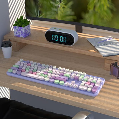 UBOTIE Dual Mode Colorful Wireless Keyboard, Bluetooth and USB Receiver Retro Typewriter Round Keycaps Keyboard Support Multi Devices for PC Laptop Tablet Phones(Purple Colorful)