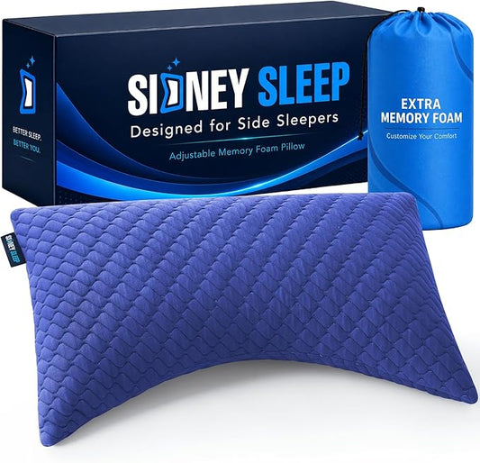 Sidney Sleep Adjustable Curved Pillows for Neck and Shoulder Support with Extra Shredded Fill - Cervical Contour Pillow for Side and Back Sleepers - Queen Size 19" x 29" - CertiPUR-US Certified (Blue)