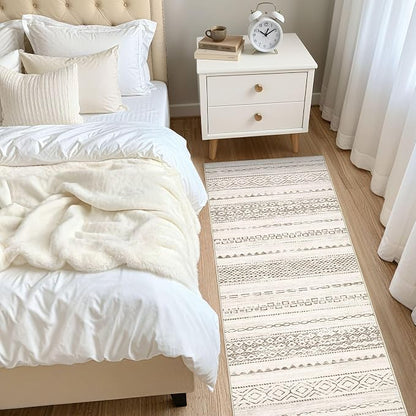 Nakagishi Runner Rug Kitchen Washable Rugs: 2x6 Non-Slip Boho Soft Modern Stain Resistant Indoor Floor Neutral Farmhouse Throw Carpet for Hallway Bathroom Laundry Room Entryway Bedroom- Brown