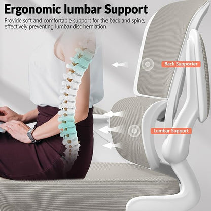 BESTFAIR Ergonomic Mesh Office Chair, Breathable Mesh Computer Desk Chair, Adjustable Lumbar Support, Flip-up Armrests, Executive Swivel Chair for Home Office, LightGray Pack of 2