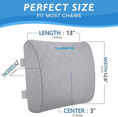 Lumbar Support Pillow for Office Chair Back Support Lumbar Pillow for Car, Gaming, Office Chair - Improve Sitting Posture & Back Pain Relief, Memory Foam, Adjustable Straps, Light Grey