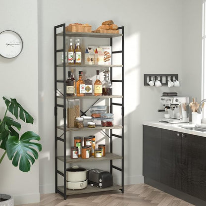 NUMENN 6 Tier Bookshelf, Tall Bookcase Shelf Storage Organizer, Modern Book Shelf for Bedroom, Living Room and Home Office, Grey
