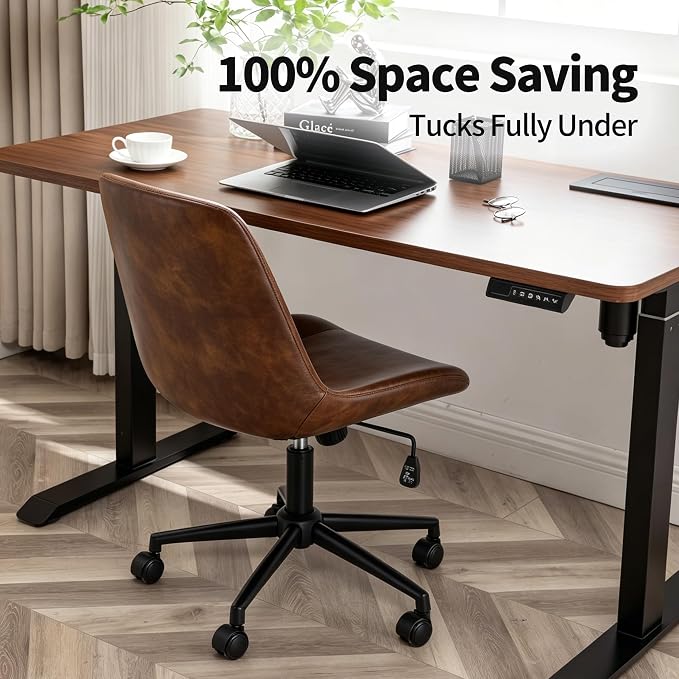 DUHOME Modern PU Leather Office Chair Desk Chair Swivel Computer Chair Yellowish-Brown