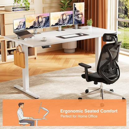 Sweetcrispy 55 Inch Electric Standing Desk, Height Adjustable Sit Stand Up Desk, Computer Workstation Home Office Gaming Rising Table with Memory Preset Splice Board,White