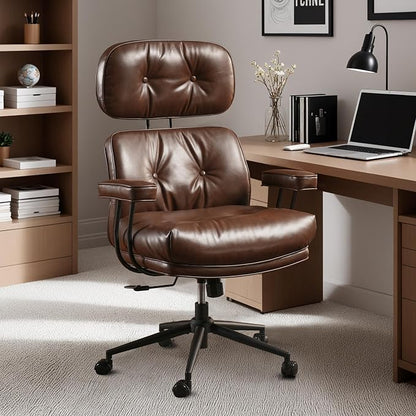 Home Office Chair,Ergonomic Computer Chair with Lumbar Support Adjustable Height,Mid-Century Modern Office Chair with Rolling Swivel Chair for Home Office Game Study(PU Leather Chair,Coffee)