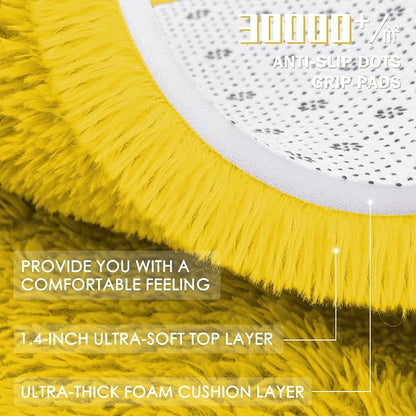 OLANLY Yellow Round Rugs for Bedroom - Machine Washable, 3 ft Circle Area Rugs for Living Room, Soft and Fluffy Shaggy Carpet for Teen Girl and Boys, Nursery Rooms, Dorms, Home Decor Aesthetic