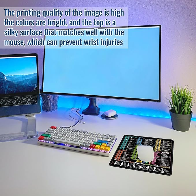 Compact Shortcut Master Mouse Pad - Essential Excel, Word, PowerPoint & Windows Cheat Sheet for Office Efficiency,Non-Slip, Waterproof Desk Mat for Small Spaces, Beginners & Secretaries