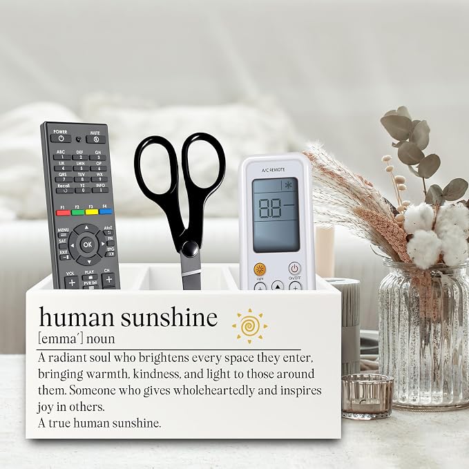 Human Sunshine Gifts Pen Pencil Holder Organizer for Desk, Thank You Appreciation Gifts for Teacher Coworker Women Men, Inspirational Wooden Box Sign for Home Office Desk Tabletop Decorations