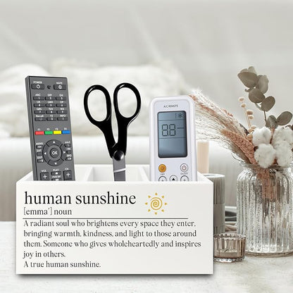 Human Sunshine Gifts Pen Pencil Holder Organizer for Desk, Thank You Appreciation Gifts for Teacher Coworker Women Men, Inspirational Wooden Box Sign for Home Office Desk Tabletop Decorations