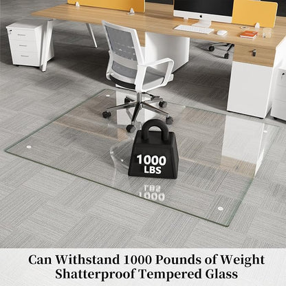 Glass Chair Mat 48" x 72" Heavy Duty Tempered Glass Office Chair Mat, Glass Floor Mat with Round Corner and Polished Edge for Smooth Glide, Office Chair Mat for Carpet, Hardwood Floor