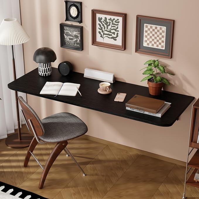 Dogsky Wall Mounted Folding Table, Floating Desk 55x15.7Inch, Fold Down Shelf Wall Mounted with Heavy Iron Brackets, Foldable Table for Launrdy Room, Office Study Work Bench, Kitchen Dining, Black