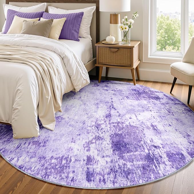 RELEANY Washable Area Rugs 6ft Non-Slip Modern Abstract Soft for Living Room Entryway Bedroom Kitchen, Print Pattern, Purple Gray Pink White