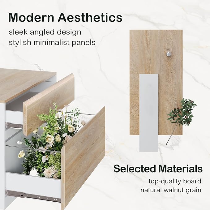 ModernMate 2 Drawer Lateral File Cabinet, 31W*23H Wood Filing Cabinet with Anti-tilt Mechanism, Home Office Storage Filing for Letter, A4 & Legal Size, Light Walnut