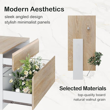 ModernMate 2 Drawer Lateral File Cabinet, 31W*23H Wood Filing Cabinet with Anti-tilt Mechanism, Home Office Storage Filing for Letter, A4 & Legal Size, Light Walnut