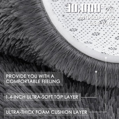 OLANLY Grey Round Rugs for Bedroom - Machine Washable, 2 ft Circle Area Rugs for Living Room, Soft and Fluffy Shaggy Carpet for Teen Girls and Boys, Nursery Rooms, Dorms, Home Decor Aesthetic