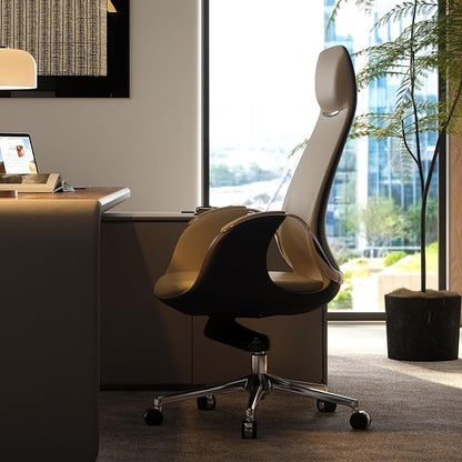 TOMU Genuine Top Grain Leather Office Chair Cream, Ergonomic Executive Chair High Back for Long Hours,Big and Tall Luxury Office Chair with Wheels, Aluminum Base and Armrest (Cream)