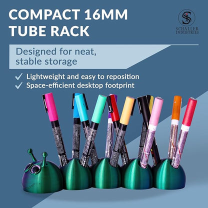 S I Schaller Industries Aesthetic Pen Holder for Desk 16mm Slot Size-Fun Metallic Purple Green Caterpillar Pencil Holder - Cute Pen Rack Holds 15 Pens, Compatible with Pencil, Marker & Office Supplies