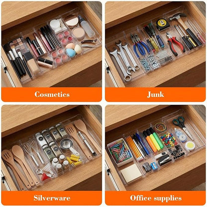 Briwooody 1 Pcs Large Expandable Acrylic Drawer Organizers, Grid Adjustable Drawer, Dividers Organizer for Desk, Makeup, Jewelry, Office, Kitchen Supplies (Clear,11 Compartments)