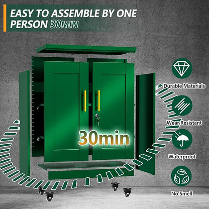 winiowa Tall Metal Storage Cabinet with Lock, Locking File Cabinet with 2 Doors and 2 Adjustable Shelves, Green Lockable Organizer for Home Office Garage（23.6" W）