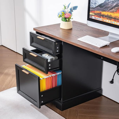 60" Professional Office Desk with 40" Mobile File Cabinet,Business Desk with Charging Station,L Shaped Executive Desk Set for Office Work,Home Study