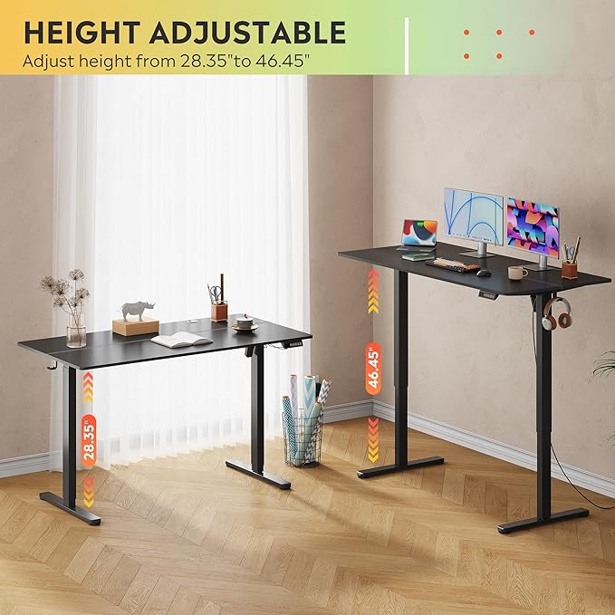 DEVAISE 55 Inch Electric Standing Desk, 3 Adjustable Computer Desk for Home Office, Ergonomic Sit to Stand Desk with LED Touchscreen，Headphone Hook, 3 Memory Preset, with Split Top, Black