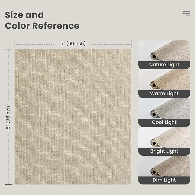 Valenrug 5x8 Area Rug - Stain Resistant 5x8 Rugs for Living Room, Non Slip High-Low Pile Textured Area Rugs for Bedroom, Folable Machine Washable Area Rug (5'x8', Beige)